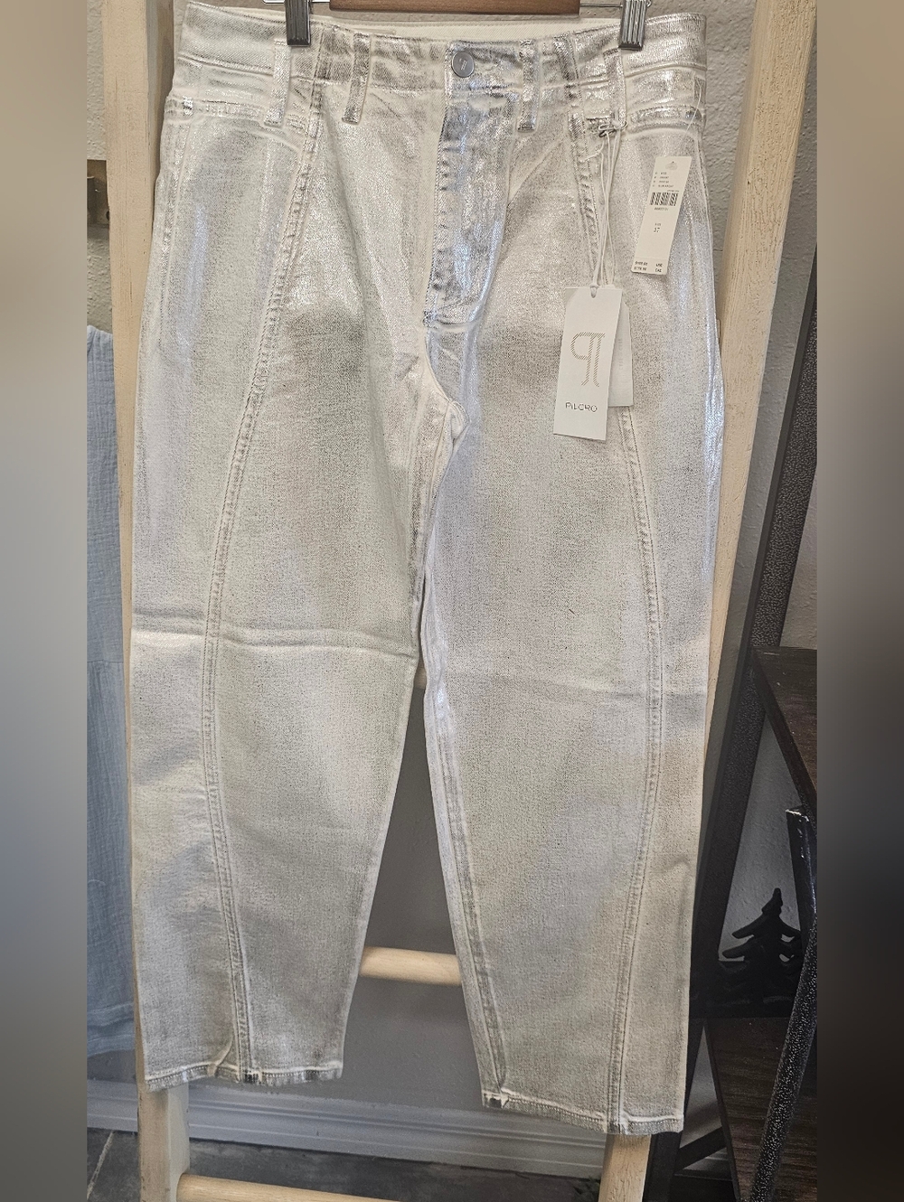 Pilcro By Anthropologie Silver Coated Barrel Jeans NWT